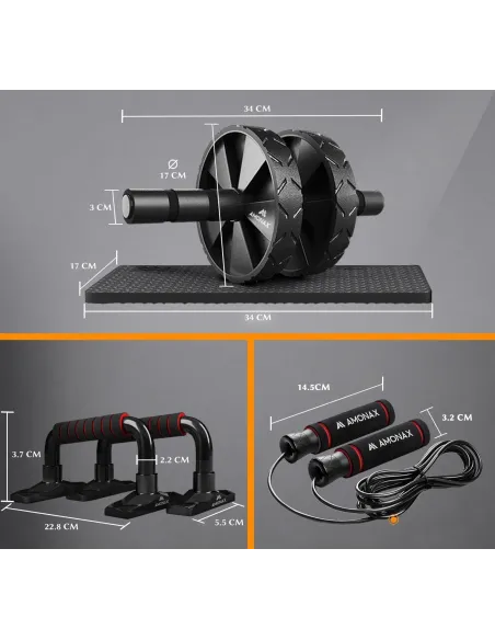 Zestaw Do Treningu Fitness Amonax Wałek Mata Skakanka Uchwyty Do Pompek
