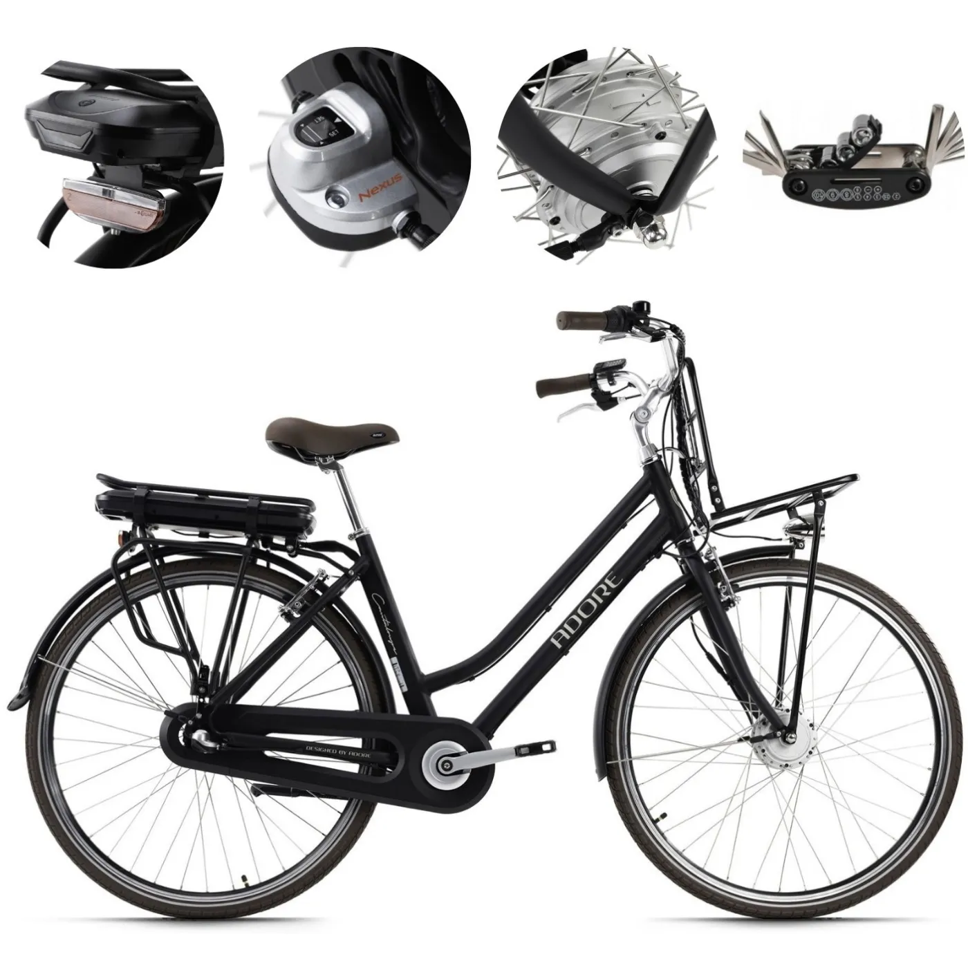 Elektryczny Rower Miejski 28 Damski ALU Wspomaganie Nexus Światła Bagażnik