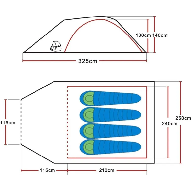 Namiot Turystyczny Safacus 4 osobowy Rodzinny Kempingowy Wodoodporny 3000mm