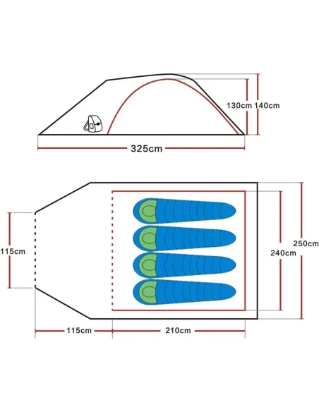 Namiot Turystyczny Safacus 4 osobowy Rodzinny Kempingowy Wodoodporny 3000mm
