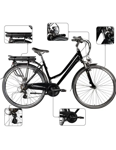 Rower Elektryczny Damski Trekkingowy 28" Shimano ALU 250 W Amory Błotniki