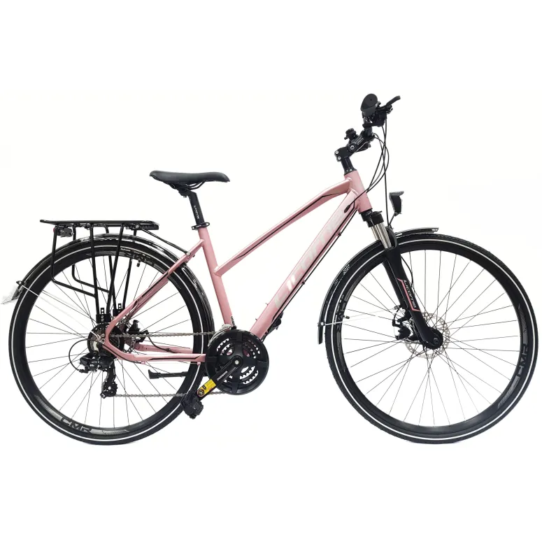 Rower Trekkingowy 28 Aluminium Damski Cyngle Tarcze Dzwonek Światła Stopka