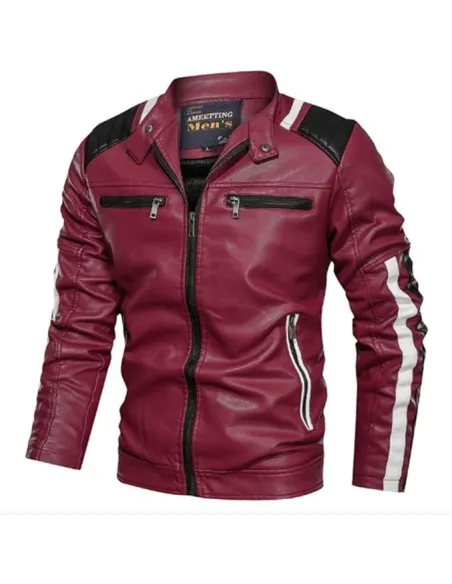 Kurtka Męska Gl Suit Skóra PU Styl Motocyklowy Casual Wiatroszczelna r. 5XL