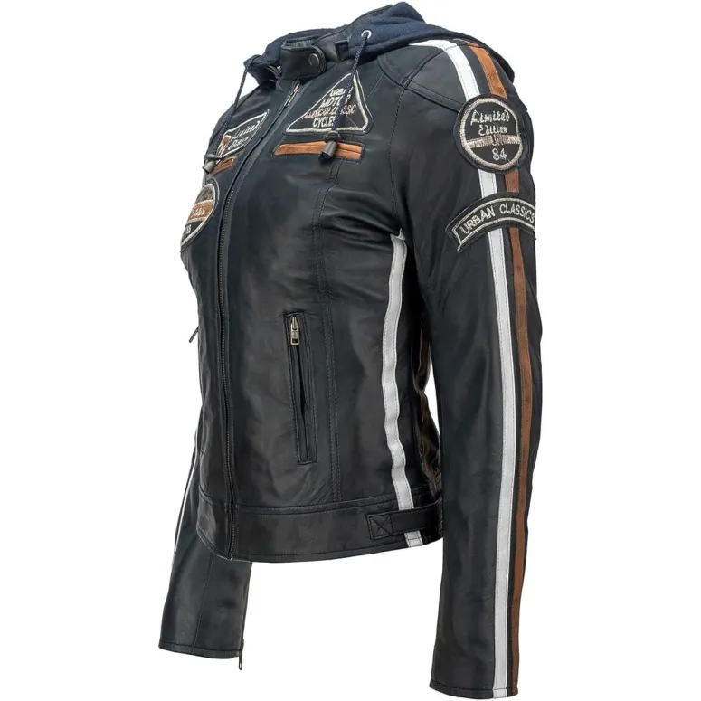 Kurtka Motocyklowa Damska Urban Leather Ur-178 Skórzana Granatowa r. L/42