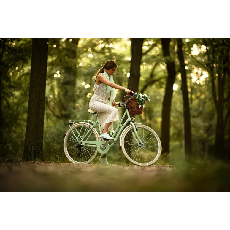 Rower Miejski Damski 28 Holenderka z Akcesoriami Rama Stalowa 6 Biegów