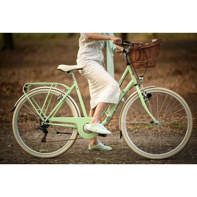 Rower Miejski Damski 28 Holenderka z Akcesoriami Rama Stalowa 6 Biegów