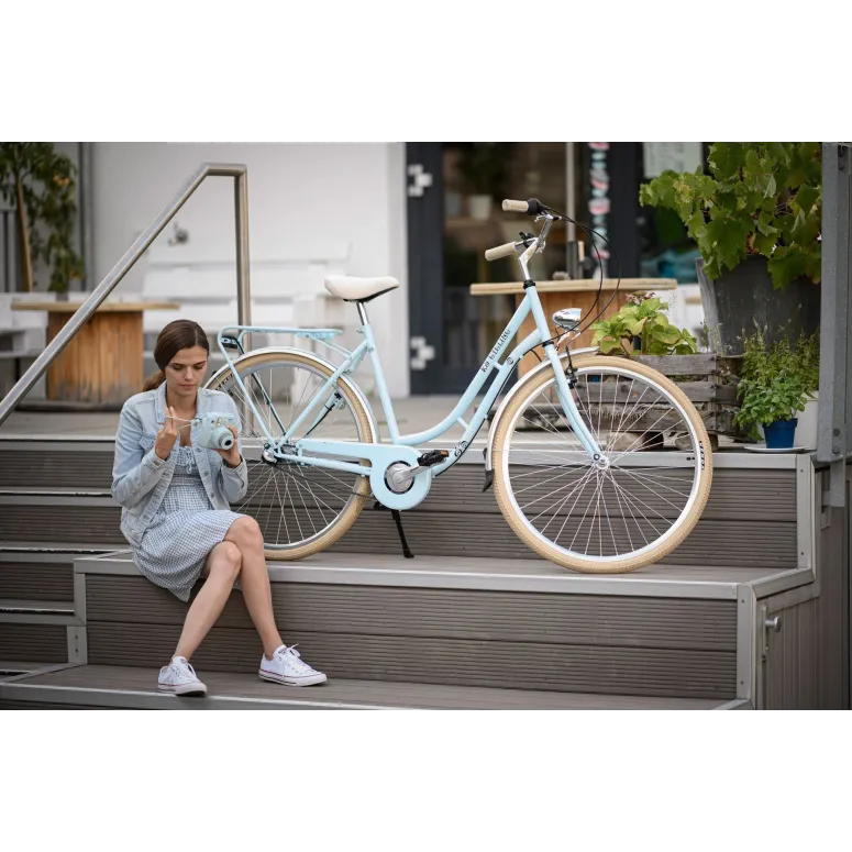 Rower Miejski Damski 28 Retro 6 Biegów Oświetlenie Niska Rama Odblaski Stal