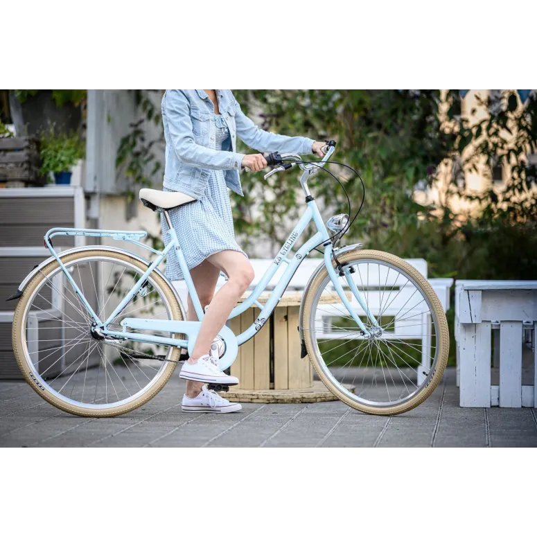 Rower Miejski Damski 28 Retro 6 Biegów Oświetlenie Niska Rama Odblaski Stal