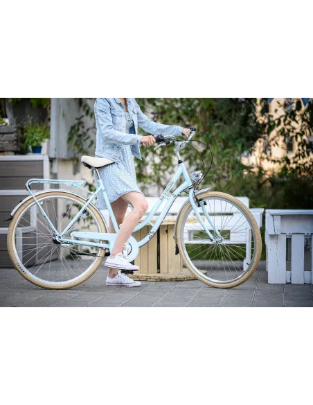 Rower Miejski Damski 28 Retro 6 Biegów Oświetlenie Niska Rama Odblaski Stal