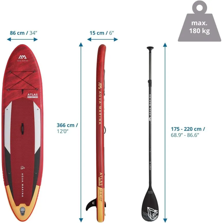 Deska SUP Nadmuchiwana Aqua Marina Atlas 180 kg Wyporność 390l Drop Stitch