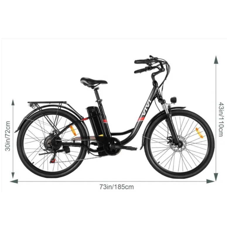 Elektryczny Rower Miejski 26 Unisex 3 Tryby 7 bieg Dźwignie Tarcze Bagażnik