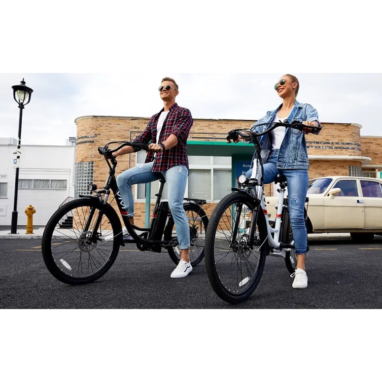 Elektryczny Rower Miejski 26 Unisex 3 Tryby 7 bieg Dźwignie Tarcze Bagażnik