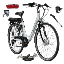 Rower Elektryczny Damski Miejski 28 250W Aluminium Shimano Bagażnik Światła