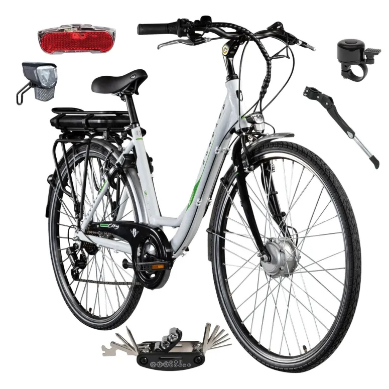 Rower Elektryczny Damski Miejski 28 250W Aluminium Shimano Bagażnik Światła