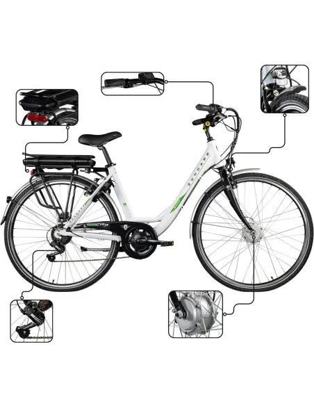 Rower Elektryczny Damski Miejski 28 250W Aluminium Shimano Bagażnik Światła