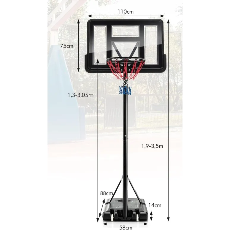 Wolnostojący Kosz do Koszykówki Costway Regulowany Metalowy Stelaż Stojak