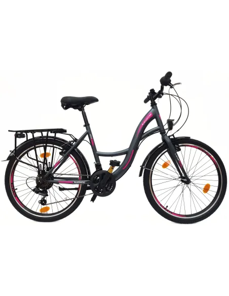 Rower Miejski Dziewczęcy 24 Uniwersalny Oświetlenie Stopka Dzwonek Bagażnik