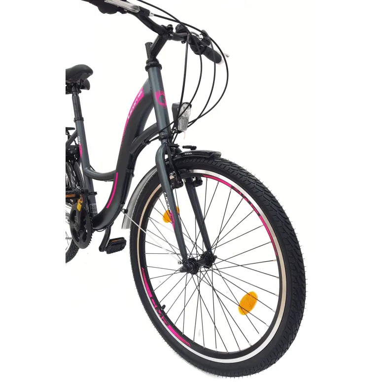 Rower Miejski Dziewczęcy 24 Uniwersalny Oświetlenie Stopka Dzwonek Bagażnik