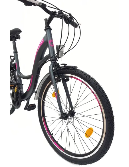 Rower Miejski Dziewczęcy 24 Uniwersalny Oświetlenie Stopka Dzwonek Bagażnik