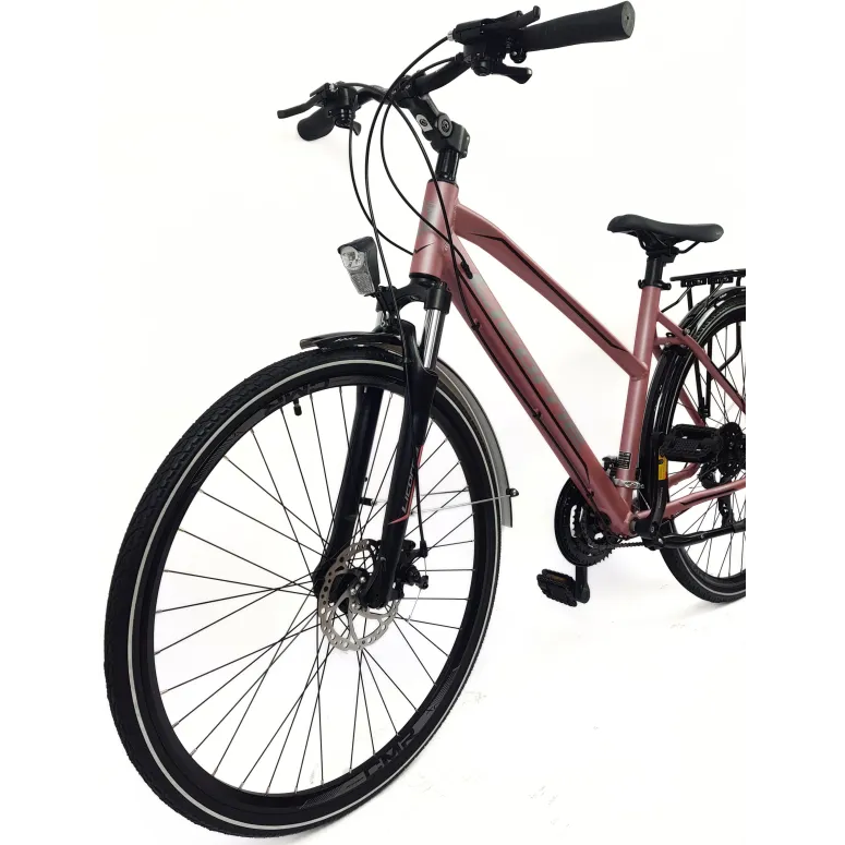 Rower Damski Trekkingowy 28 Alu Cyngle Tarcze Światła Dzwonek Amortyzacja