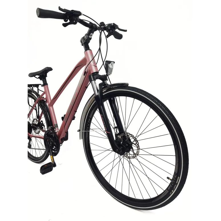 Rower Damski Trekkingowy 28 Alu Cyngle Tarcze Światła Dzwonek Amortyzacja