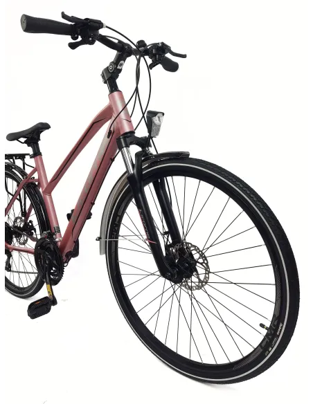 Rower Damski Trekkingowy 28 Alu Cyngle Tarcze Światła Dzwonek Amortyzacja