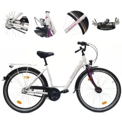 Rower Miejski Damski 26 Młodzieżowy Nexus 3 Bagażnik Stopka Dzwonek Światła