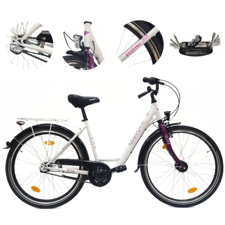 Rower Miejski Damski 26 Młodzieżowy Nexus 3 Bagażnik Stopka Dzwonek Światła