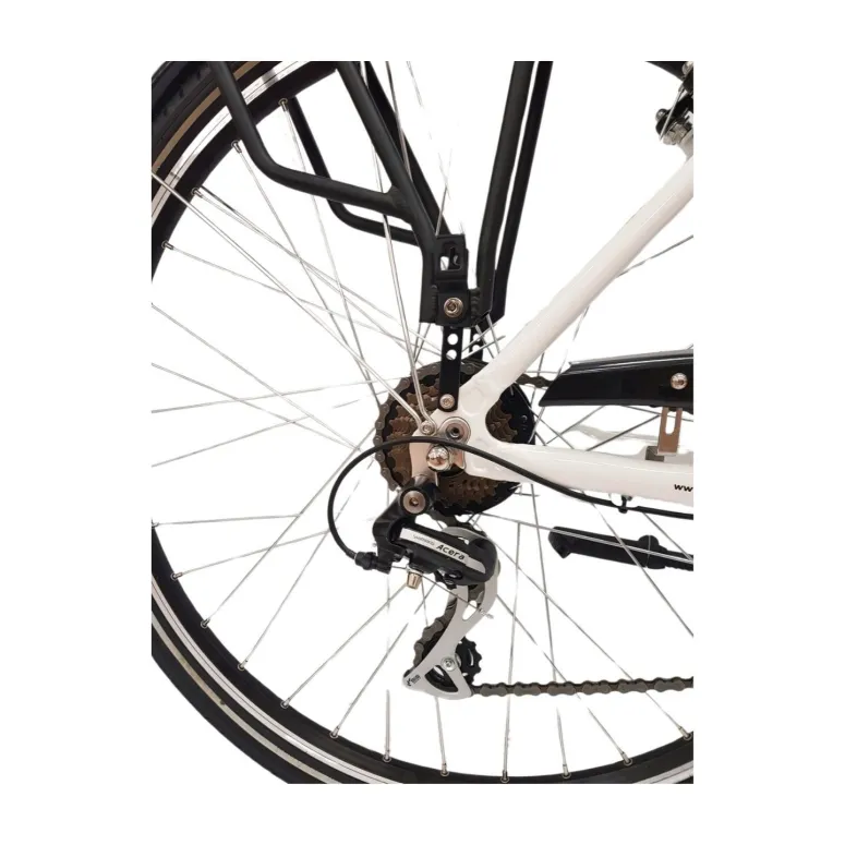 Elektryczny Rower Miejski Damski 28 Błotniki Oświetlenie Dzwonek Bagażnik