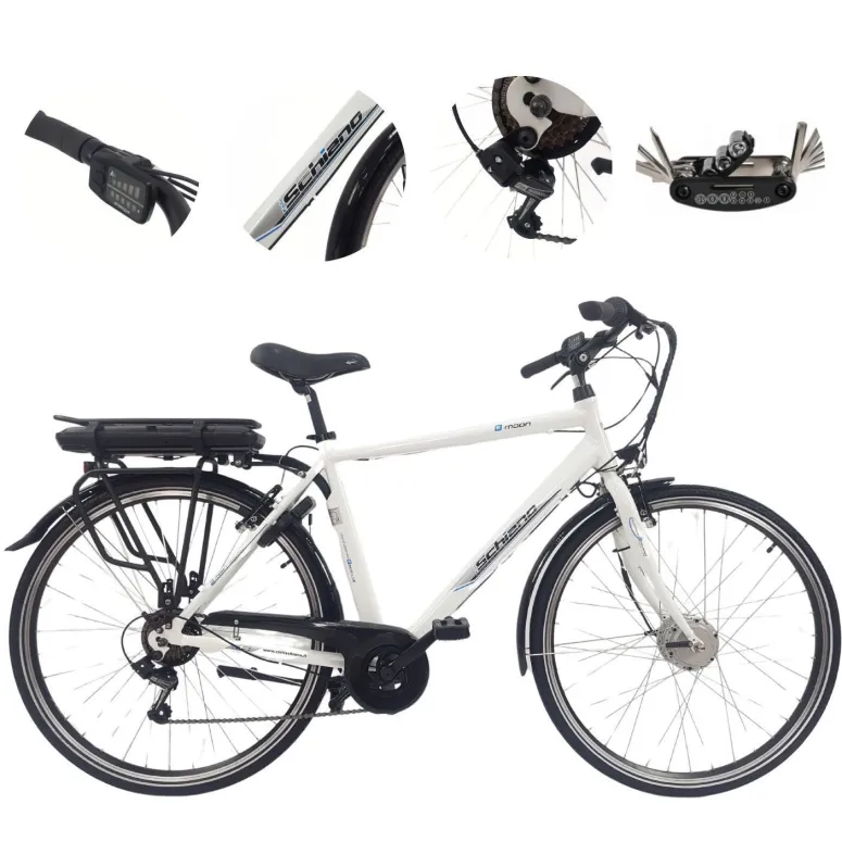 Elektryczny Rower Miejski 28 ALU Oświetlenie Dzwonek Wspomaganie Bagażnik