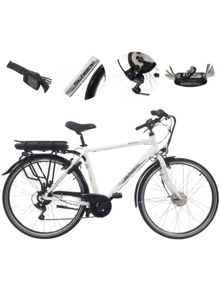 Elektryczny Rower Miejski 28 ALU Oświetlenie Dzwonek Wspomaganie Bagażnik