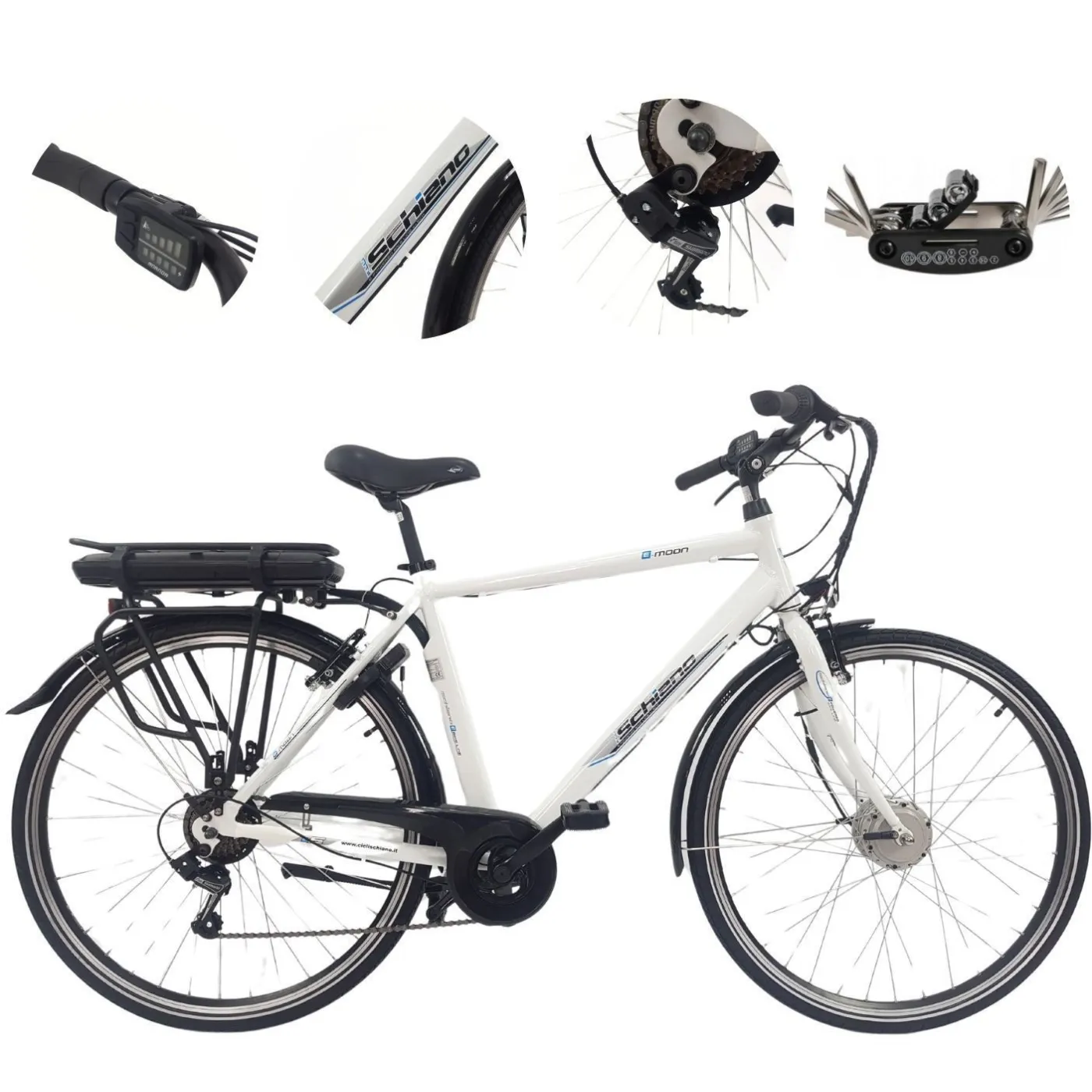 Elektryczny Rower Miejski 28 ALU Oświetlenie Dzwonek Wspomaganie Bagażnik