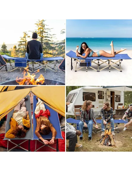 Łóżko Polowe Kempingowe Składane Leżak Sportneer Niebieskie 204kg Kieszenie