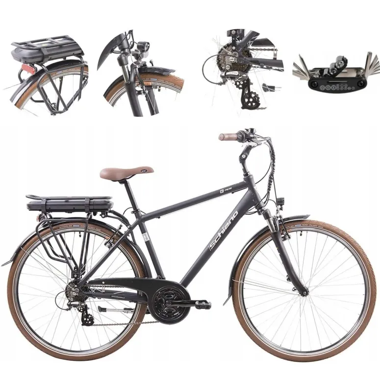 Elektryczny Rower Miejski 28 Aluminium Wspomaganie Bagażnik Światła Dzwonek