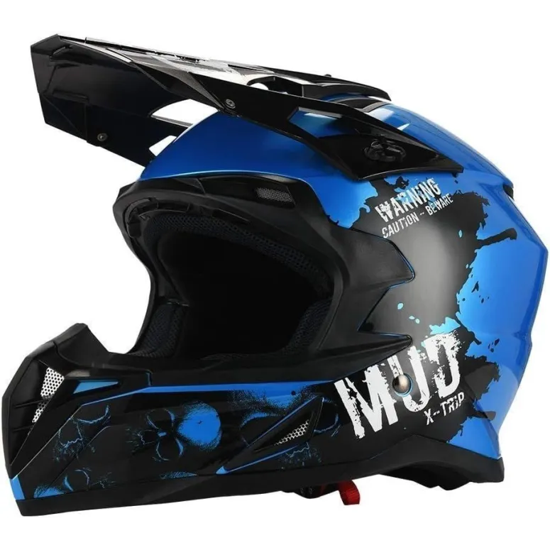 Kask Motocyklowy Cross Enduro KSK Mud Décoré Czarno-Niebieski r. S (55-56)
