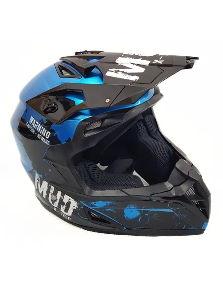 Kask Motocyklowy Cross Enduro KSK Mud Décoré Czarno-Niebieski r. S (55-56)