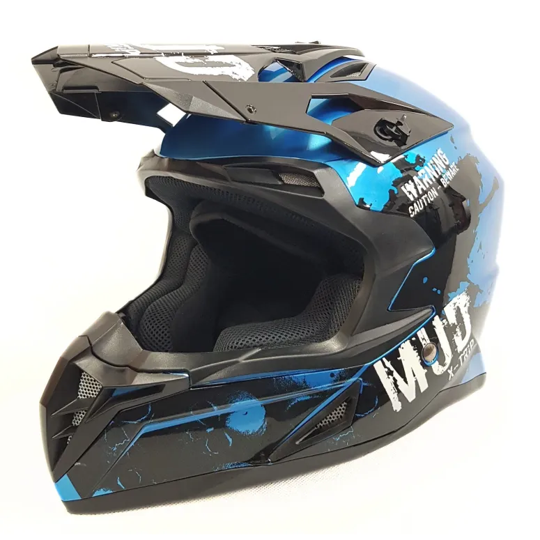 Kask Motocyklowy Cross Enduro KSK Mud Décoré Czarno-Niebieski r. S (55-56)
