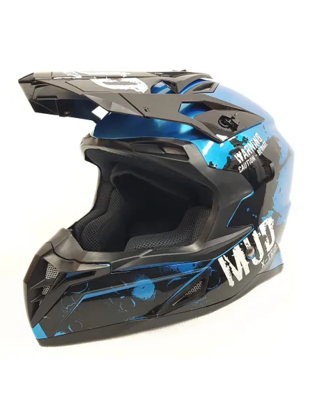 Kask Motocyklowy Cross Enduro KSK Mud Décoré Czarno-Niebieski r. S (55-56)