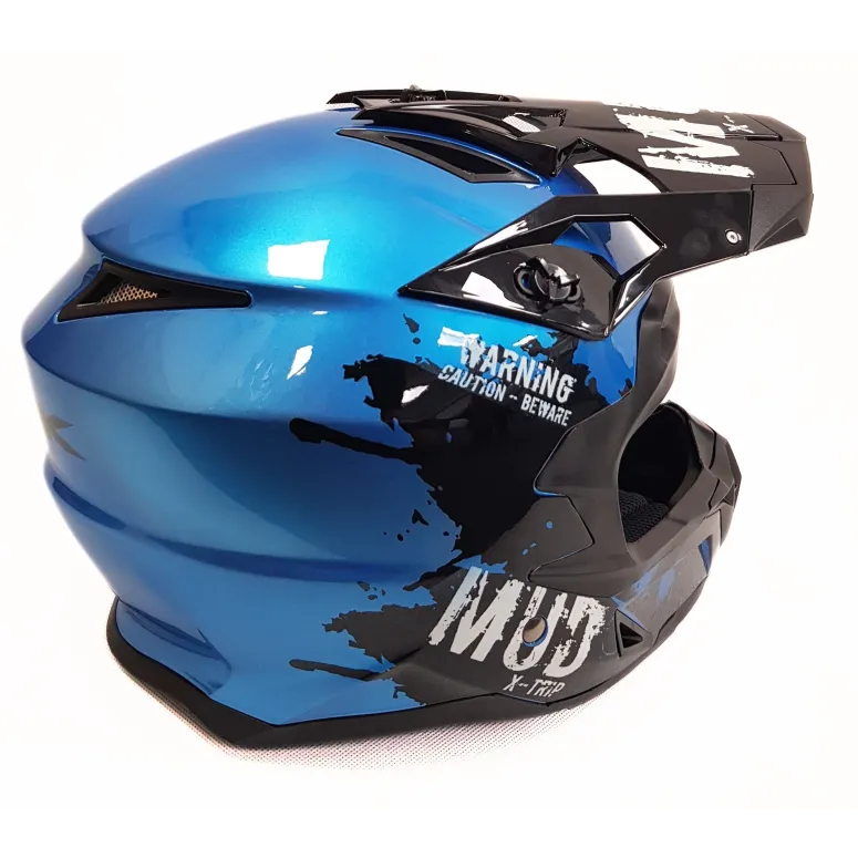 Kask Motocyklowy Cross Enduro KSK Mud Décoré Czarno-Niebieski r. S (55-56)