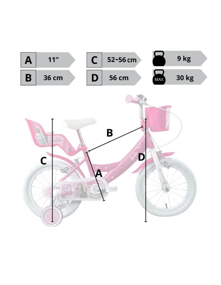 Rower Dziecięcy 14 Dziewczęcy Stal Kółka Boczne Bagażnik Na Lalki Dzwonek