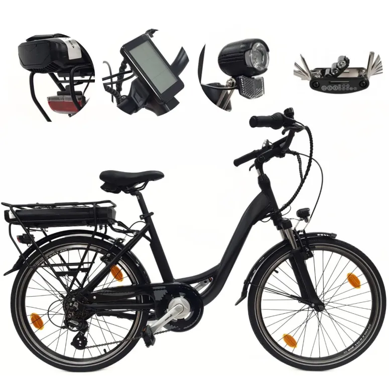 Elektryczny Rower Miejski 24 Alu Revo Altus 7-biegów Światła Odblaski 250W