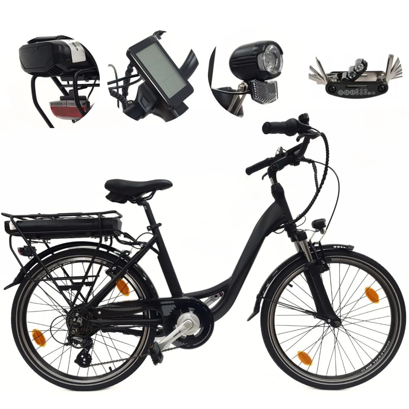 Elektryczny Rower Miejski 24 Alu Revo Altus 7-biegów Światła Odblaski 250W