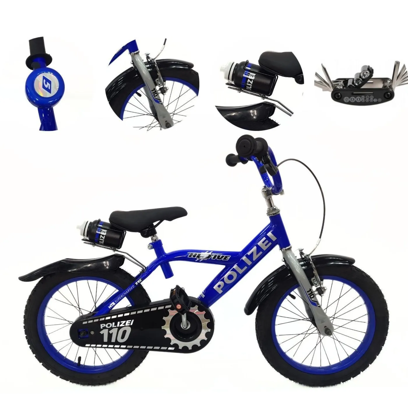 Rower Dziecięcy 16 Chłopięcy Policja Błotniki Dzwonek Bidon Stopka Osłona