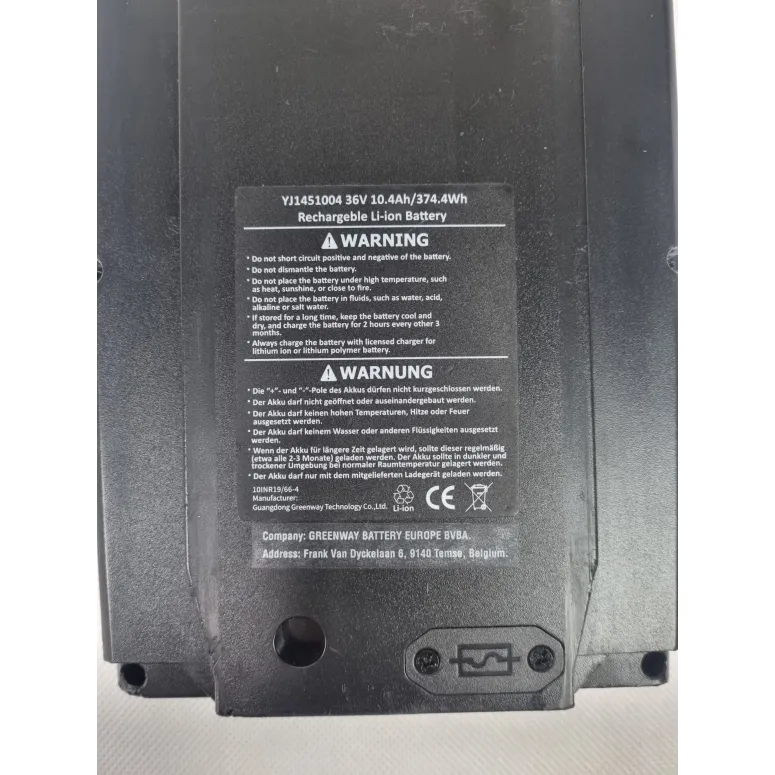 Bateria Do Roweru Elektrycznego E-Bike Greenway YJ145 36V 10,4Ah Bagażnik
