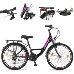 Rower Dziecięcy Miejski 24 Dziewczęcy Bagaż Dzwonek Stopka Światła Błotniki