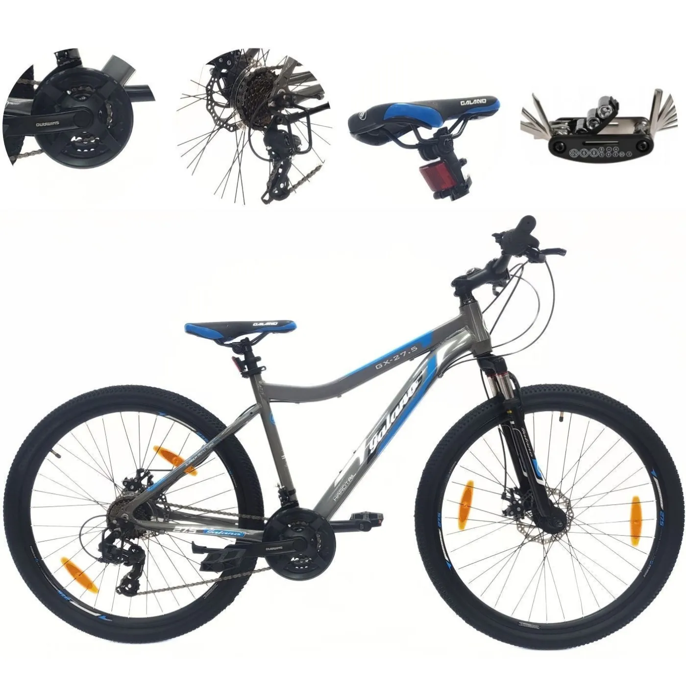 Rower Górski MTB 27,5 Alu Revo Amortyzacja Tarcze Szary Dzwonek Odblaski