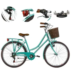 Miejski Rower Damski Dziewczęcy 26 Koszyk Światła Bagażnik V Brake Stalowy