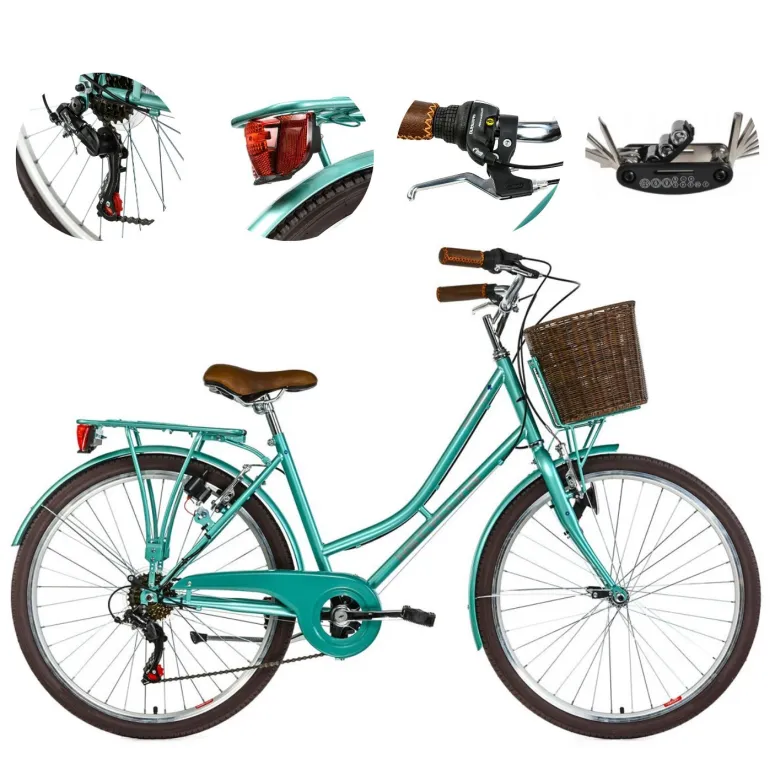 Miejski Rower Damski Dziewczęcy 26 Koszyk Światła Bagażnik V Brake Stalowy