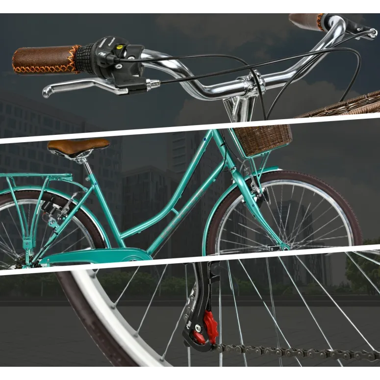 Miejski Rower Damski Dziewczęcy 26 Koszyk Światła Bagażnik V Brake Stalowy