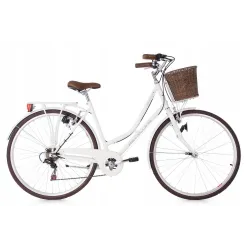 Miejski Rower Damski Stalowy 28 Bagażnik Koszyk 6 biegów Światła Damka